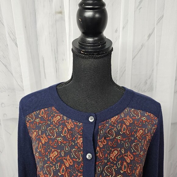 Eddie Bauer Navy and Orange Paisley Cardigan - Picture 2 of 12